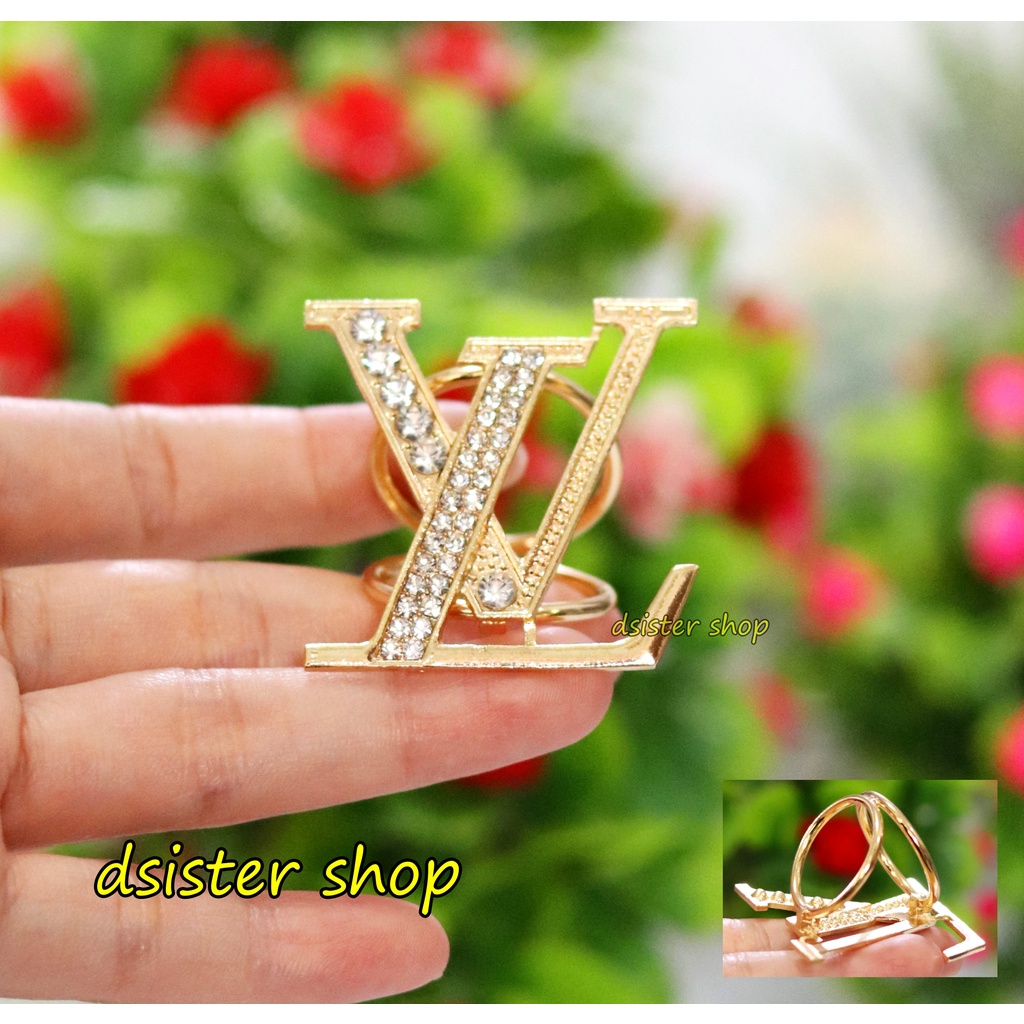 Bros Cincin Part 1 Ring Hiasan Aksesoris Syal Hijab HURUF Permata Hitam Putih-Ring L Emas P2 Baris