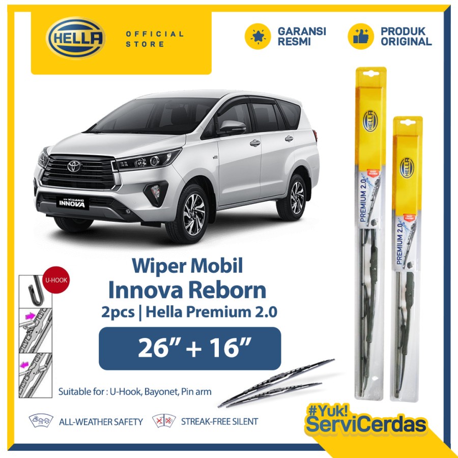 Wiper Mobil TOYOTA Innova Reborn 26” + 16” (2pcs) - HELLA Premium 2.0
