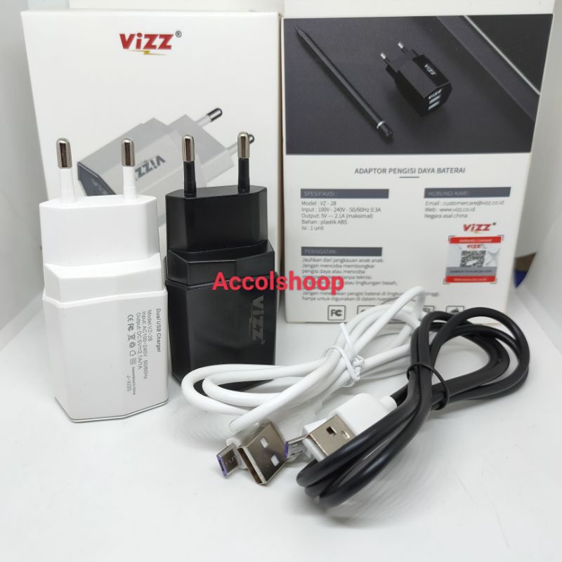 Charger Vizz VZ28 Tavel Charger LED 2,1A 2USB Kabel Micro 1Meter