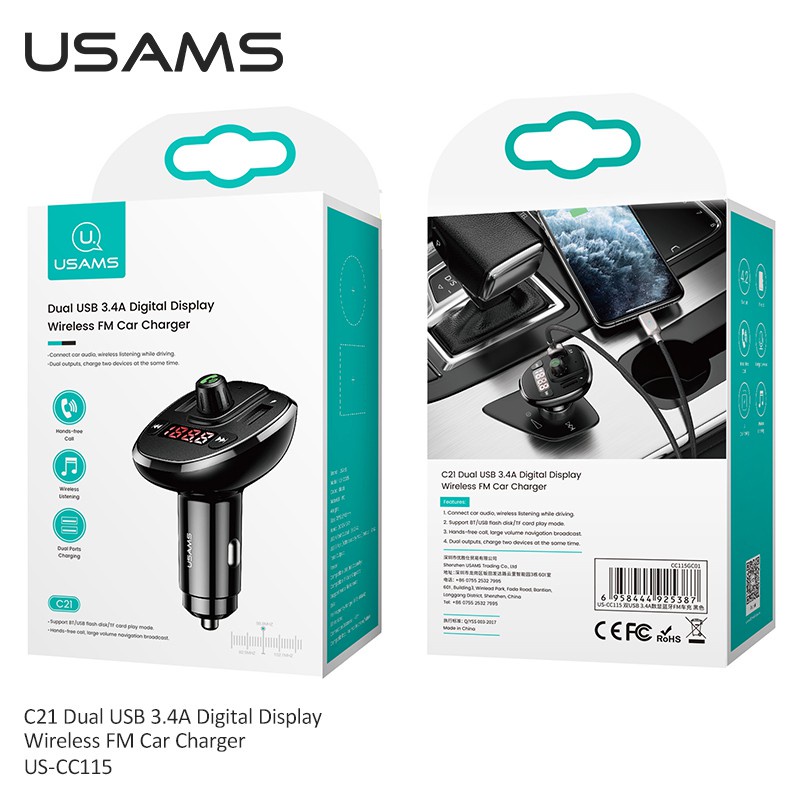 USAMS  Original Car Charge C21 aksesoris mobil Bluetooth audio Dual USB Car Charger FM Transmitter MP3 Player carger mobil bluetooth Ori For mobile phone/tablet