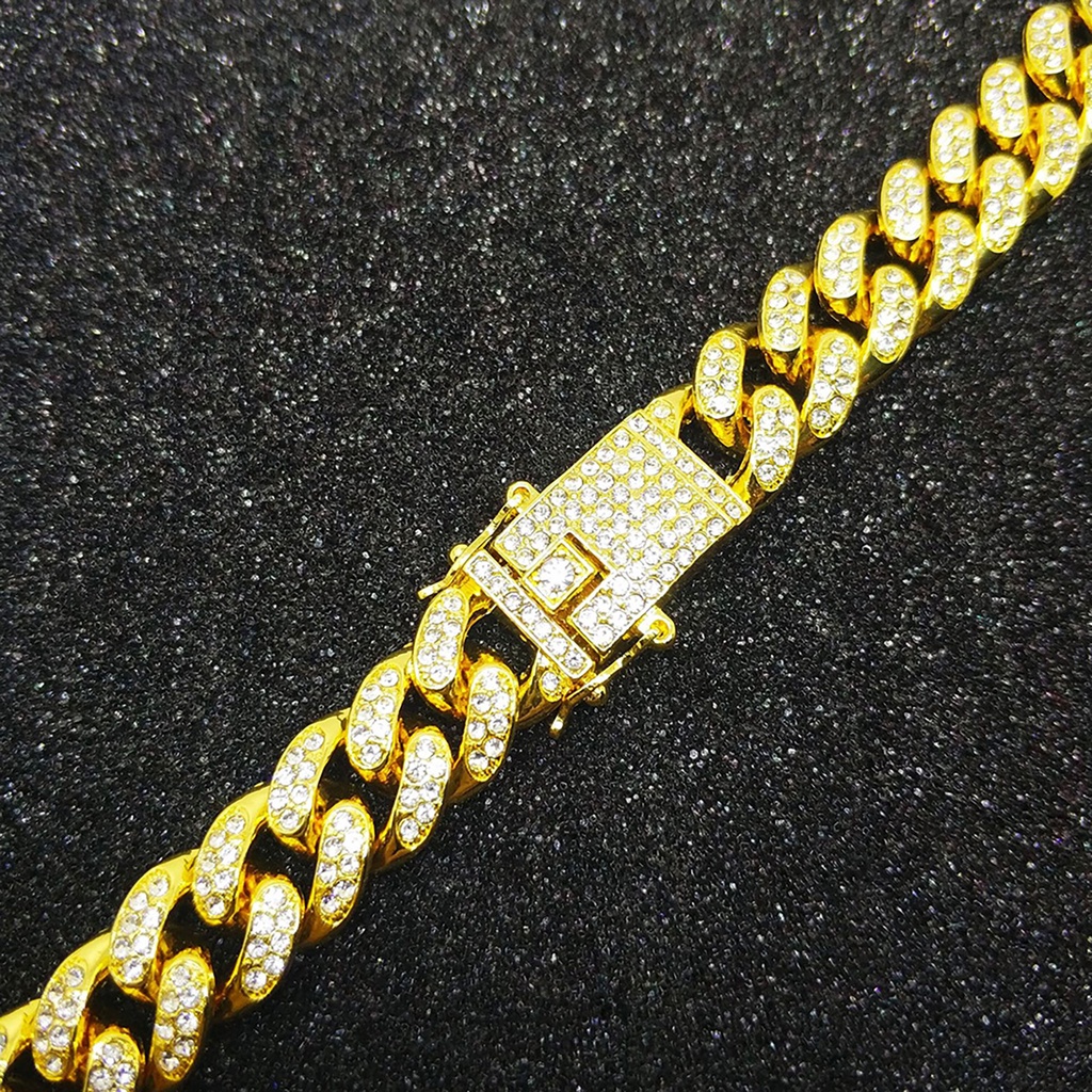 canaan Hip Hop Men Cuban Link Chain Bracelet Shiny Rhinestone Inlaid Bangle Jewelry