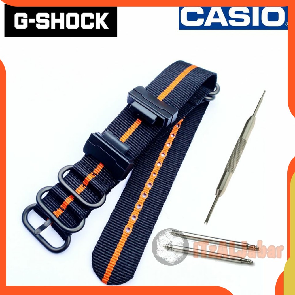 Tali jam tangan Casio G shock 16mm Nylon Zulu strap Adapter - Hitam oren