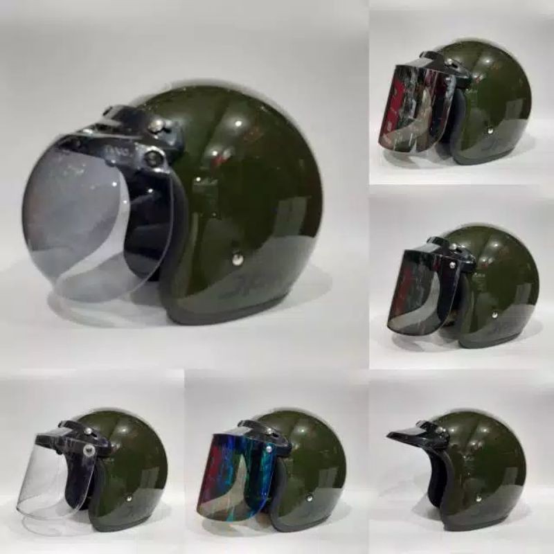 helm retro jpn arc hijau army glossy