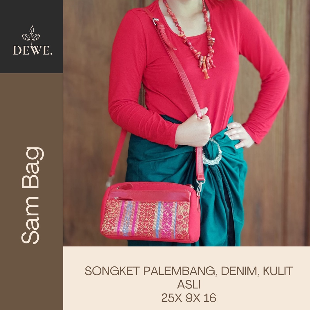 TAS ETNIK SELEMPANG WANITA KULIT ASLI SONGKET PALEMBANG SAM