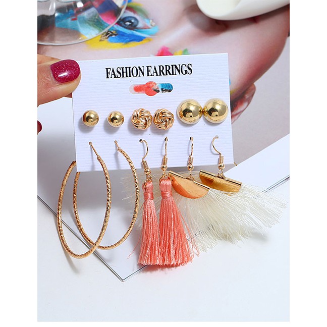 LRC Anting Set Fashion Gold Metal Multi-piece Earrings A57853