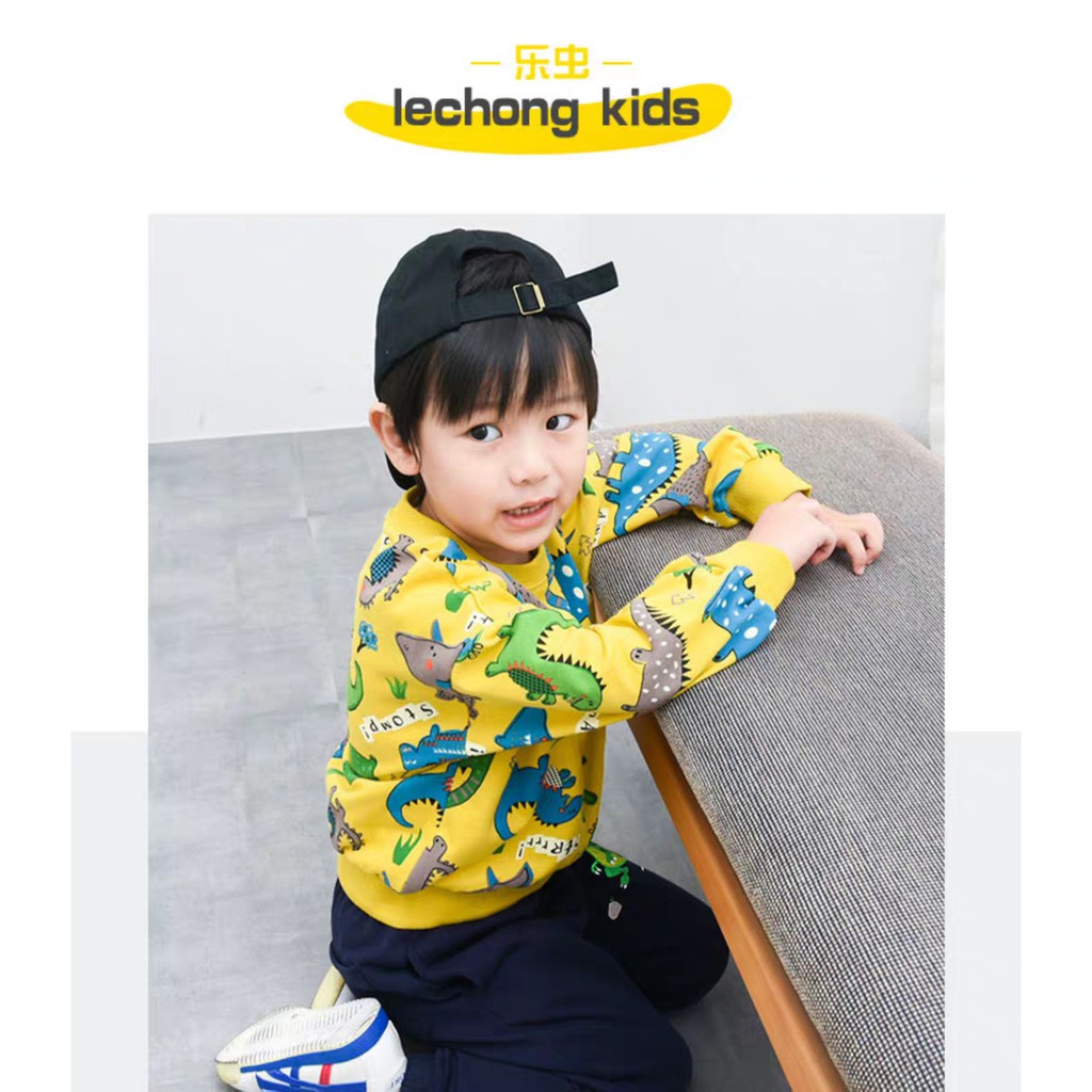 HappyOliver PASSWORD DINO SNAP Setelan Sweater 1 - 7 Tahun Baju Anak BerKualitas