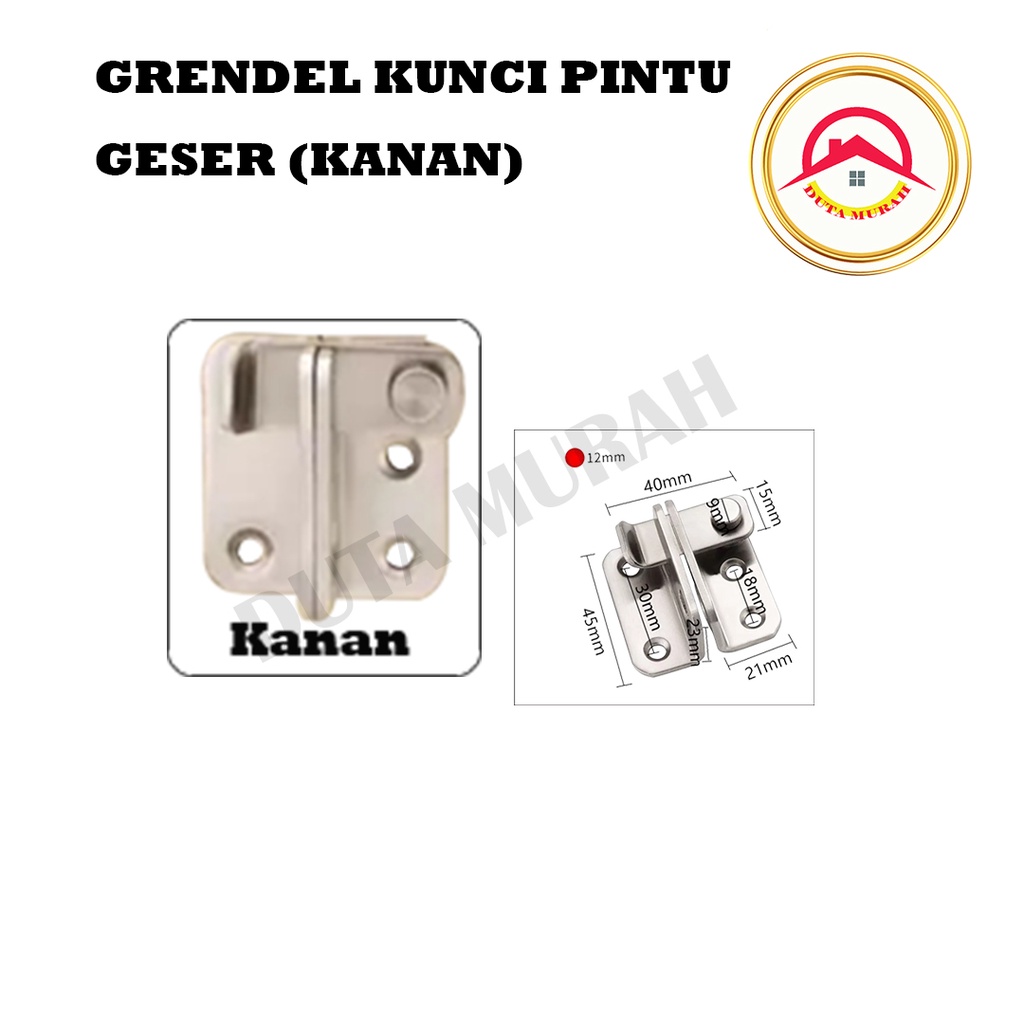 Grendel Pintu Geser / Slot Pintu Geser / Grendel  Kiri - Kanan free sekrup