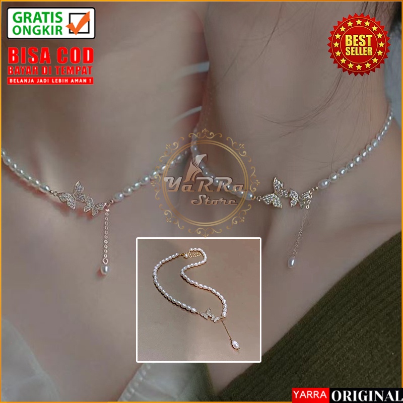 Kalung Mutiara Pearl Motif Kupu-Kupu Fashion Korea Aksesoris Perhiasan Elegan KLG56