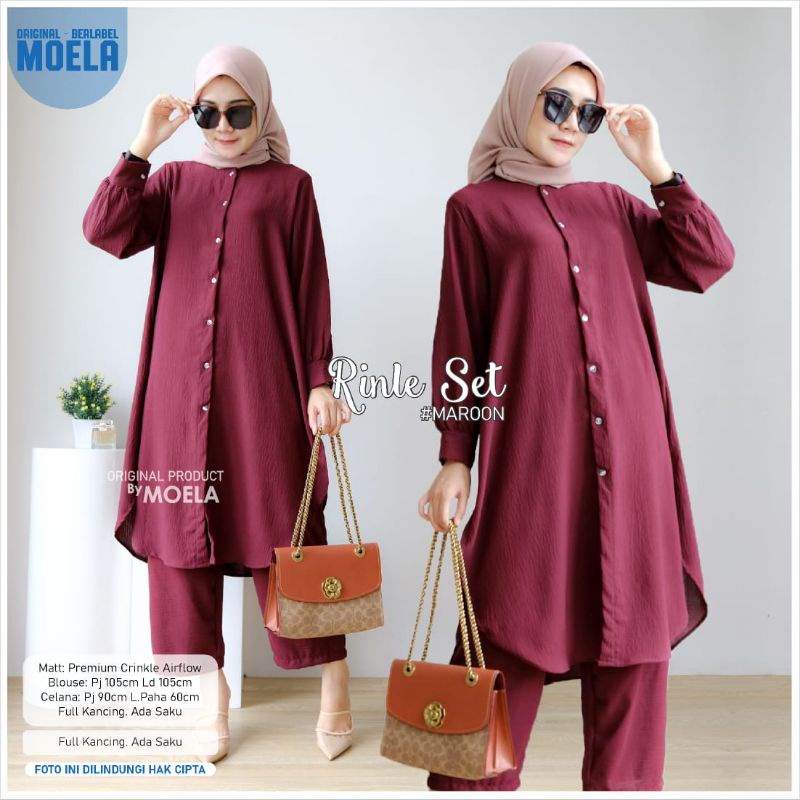 One set Crincle Air flow / Setelan Polos Crincle Airflow original by Moela seri Rinle set