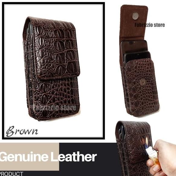 SARUNG HP DOMPET HP SARUNG HP PINGGANG KULIT ASLI MOTIF BUAYA TERBARU - Cokelat ---Ready---