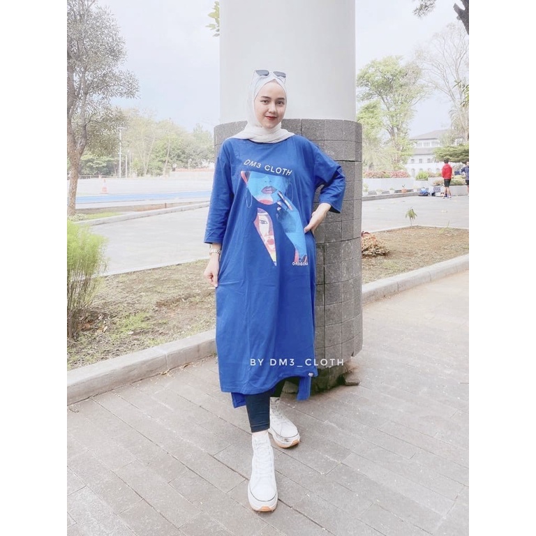 Midi Dress Long Tunik Original DM3 Cloth Bahan Cotton Combed 20s Tebal Terbaru 2022 Terlaris Design 