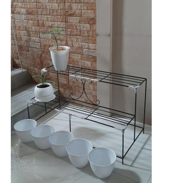 MuRah❆ Rak Bunga Besi Minimalis Susun 2 Standing Pot Tinggi 100 Cm Model Tangga All Variasi Colour