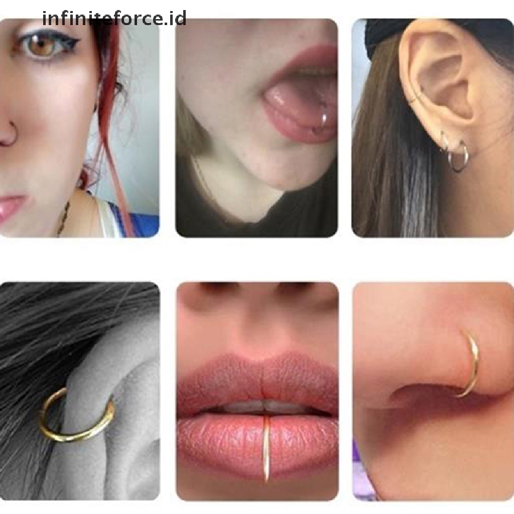 40 / 60pcs / Set Cincin Hoop Tindik Tubuh Hidung Bahan Baja Untuk Perhiasan