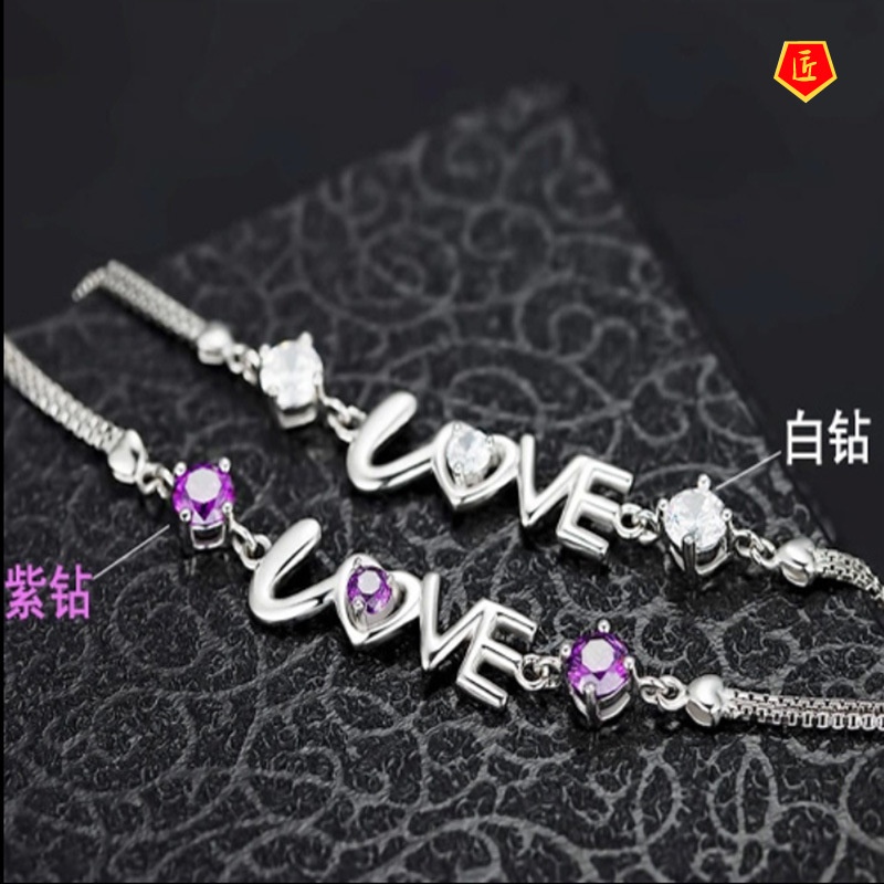 [Ready Stock]Simple Elegant Love Double Diamond Romantic Silver Bracelet