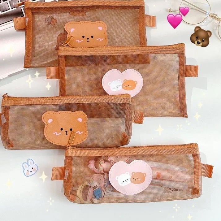 

✅Mantul ⚡ale❤ TEMPAT PENSIL / KOTAK PENSIL ALAT TULIS / TEMPAT MAKEUP TEDDY BROWN MODEL JARING JRW0096 paling murah