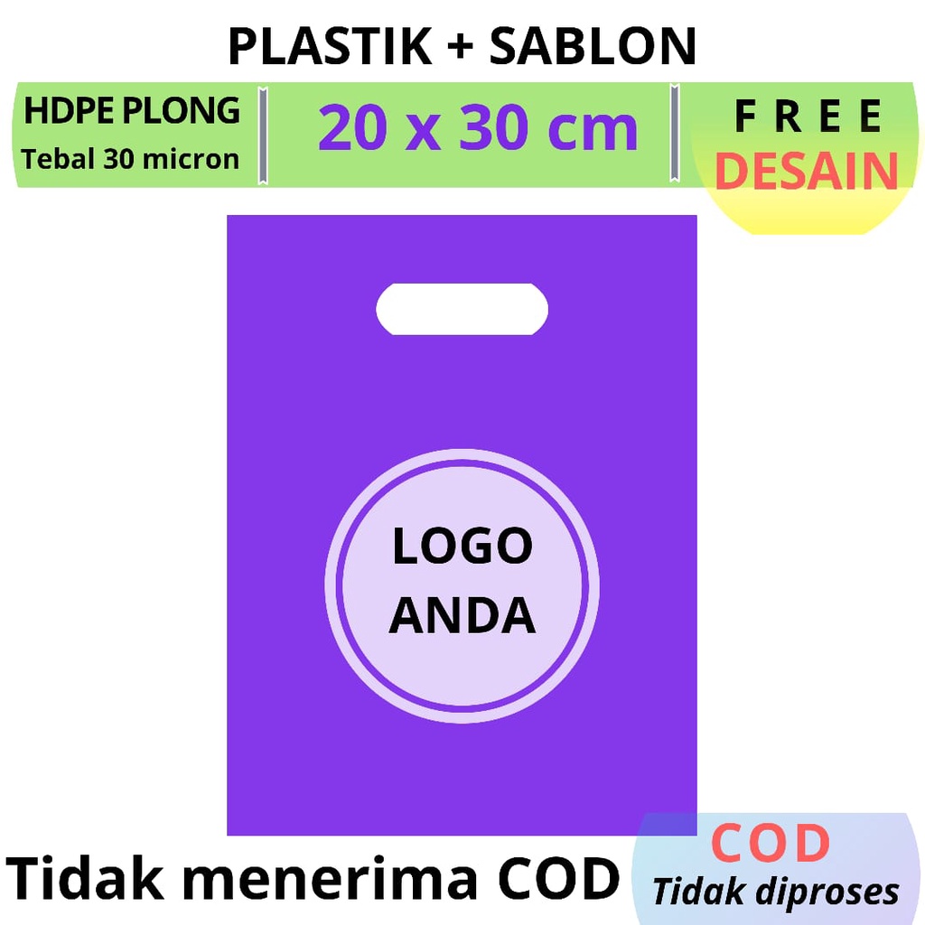 Desain Free Sablon plastik packing Uk.20x30cm Gratis Desain Minim 100/sablon plastik olshop/sablon plastik shopping bag/sablon plastik custom/plastik sablon