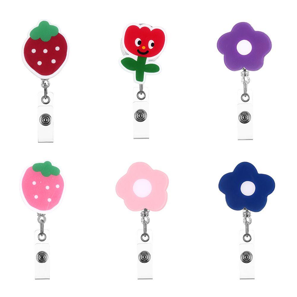 Top Klip Holder Lencana Motif Strawberry / Bunga Untuk Aksesoris Alat Tulis Pelajar
