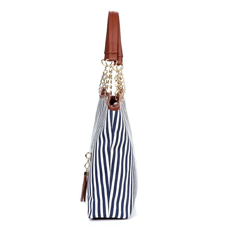 TW1953 Tas Wanita Salur Rantai Shoulder Bag Cewe Motif Garis