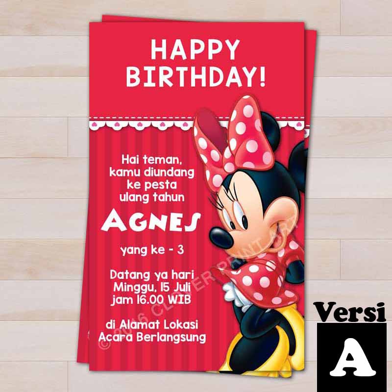 Isi 10 Kartu Undangan Ulang Tahun Birthday Invitation Minnie Mouse