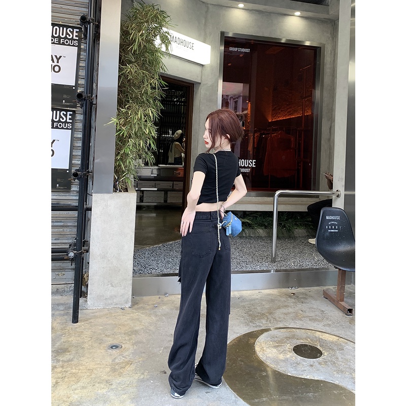 high waist salju hitam new celana jeans panjang wanitae  robek