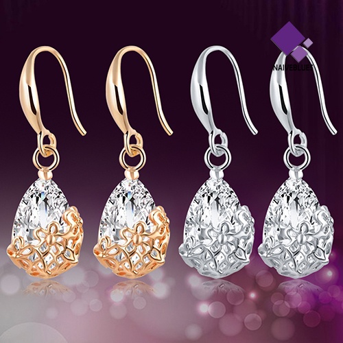Anting Kait Gantung Desain Bunga Waterdrop Hollow Hias Zircon Untuk Wanita