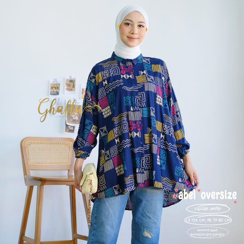 ABEL OVERSIZE BY GHAFFA THE LABEL (BLOUSE MOTIF) Blouse oversize muslimah modern rekomended