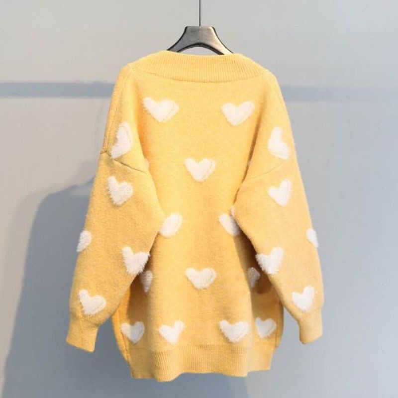 IMPORT WOMAN KNIT OVERSIZED CARDIGAN HEART KNITWEAR KARDIGAN RAJUT WANITA MUSIM DINGIN IMPOR