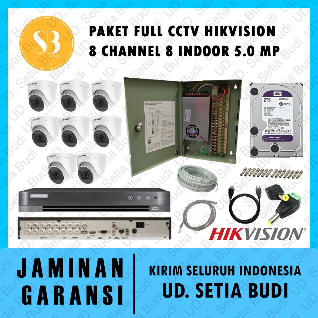 Paket FULL CCTV Hikvision 8 Channel 8 Indoor 5.0 MP