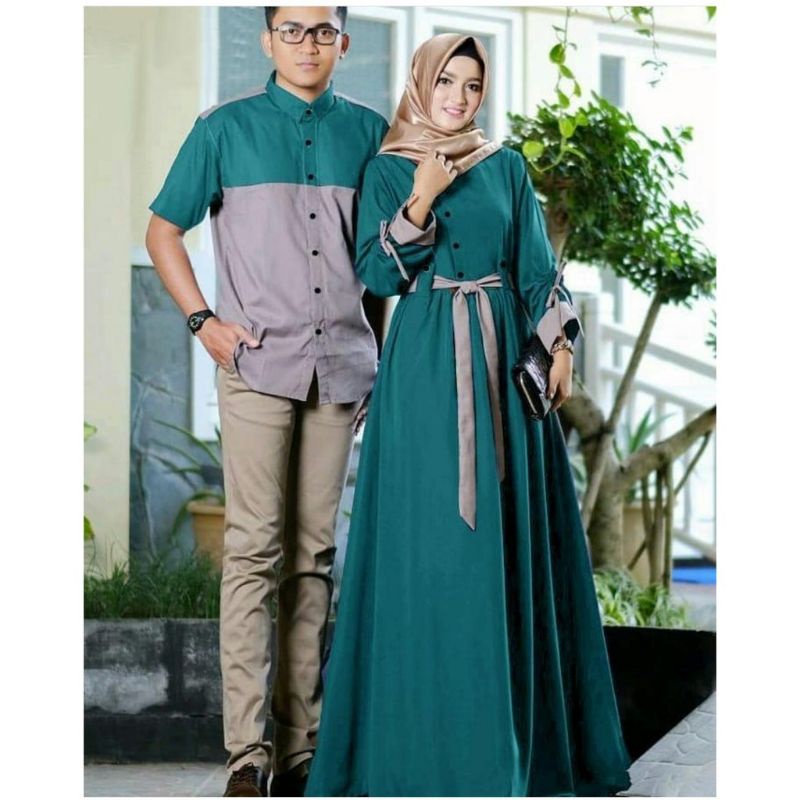 Baju Gamis Dress Couple Pasangan Kondangan Bunda Wanita Pria Mama Papa Cowo Cewe Busui Muslim S M L 