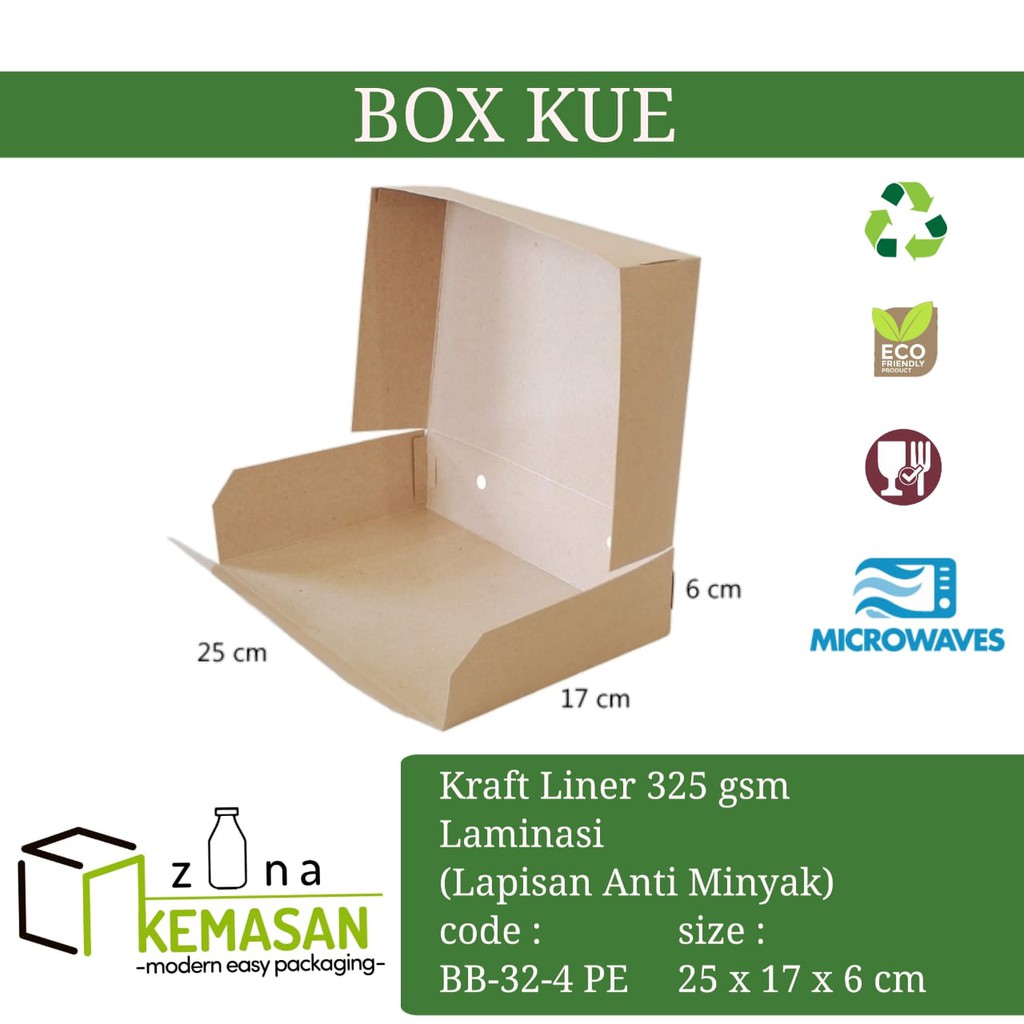 

BOX DUS KARDUS KOTAK KUE ROTI BOLU NASI MAKANAN 25x17x6 cm KRAFT PAPER 325 gsm LAMINASI