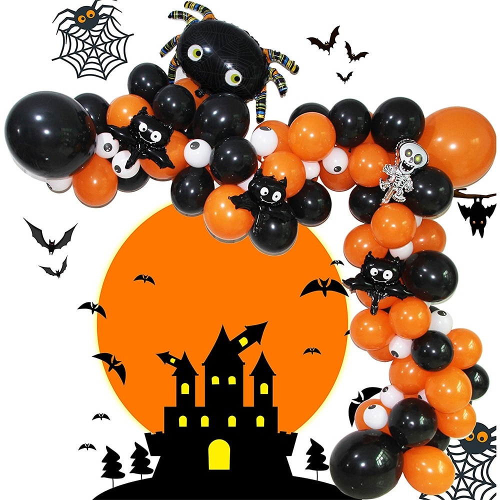 1 Set Balon Foil Desain Laba-Laba Kelelawar Tengkorak 3D DIY Untuk Dekorasi Pesta Halloween