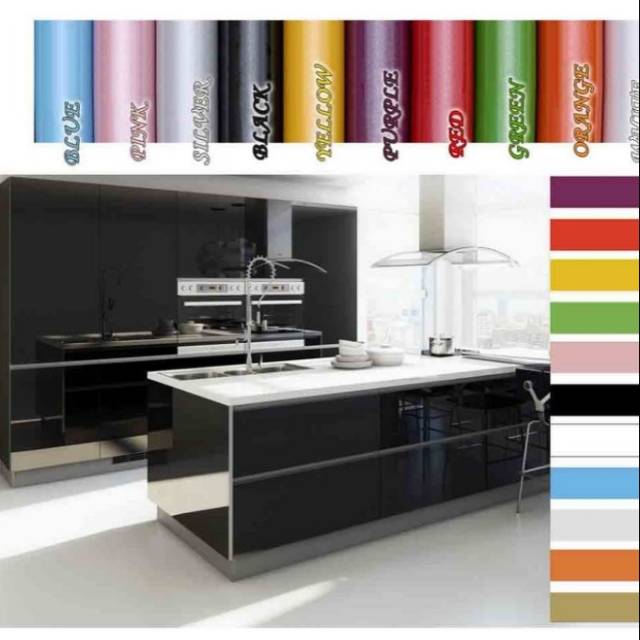 Wallpaper Sticker Dinding Polos Hitam Glossy Dapur