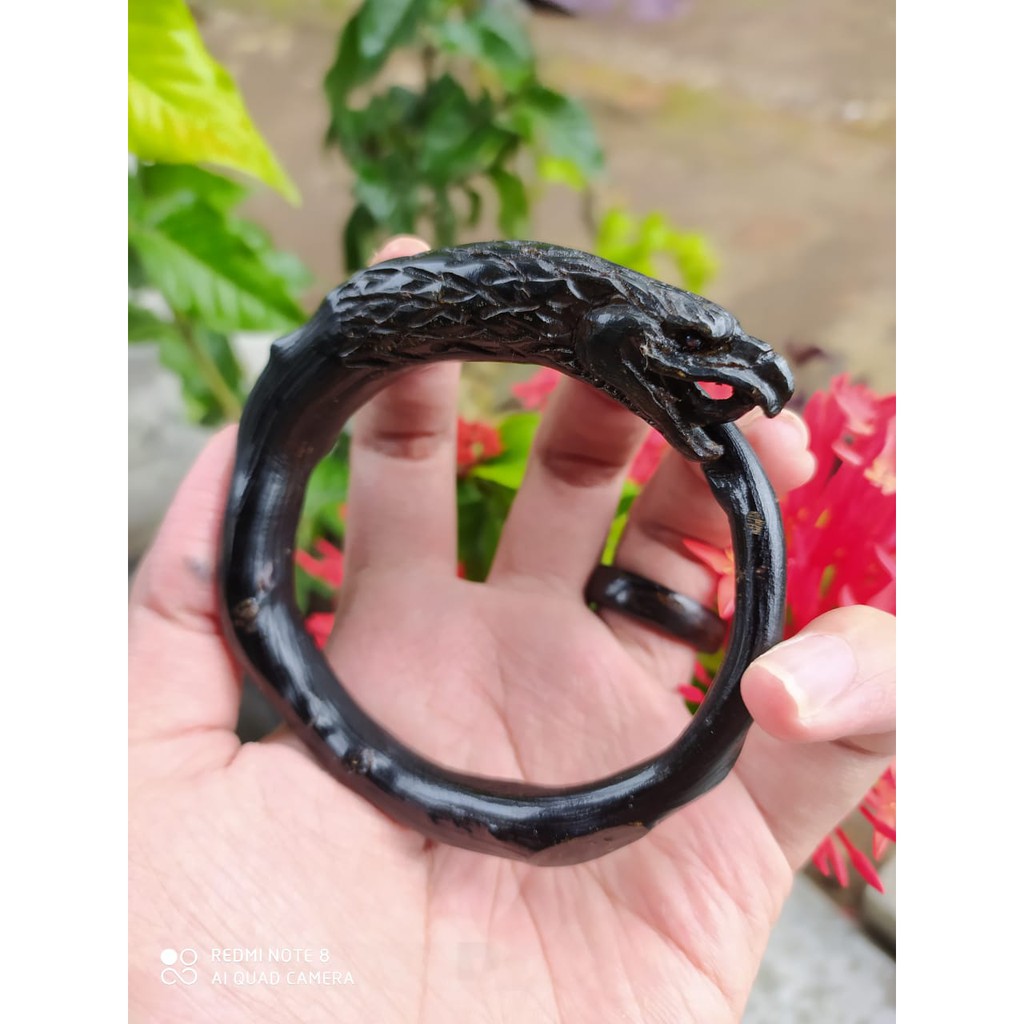 Gelang Akar Bahar Hitam Ukir Burung Elang