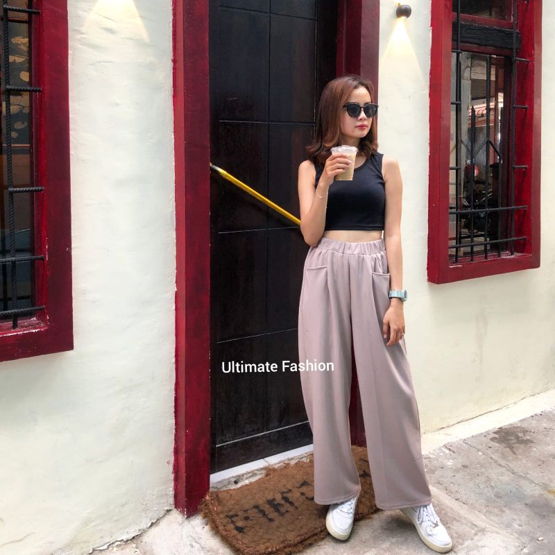 Celana Kulot Loose Pants Knit Korea Cullote Highwaist HW Wanita Import Premium Model Korea Kekinian Real Pict 0841 Cindy