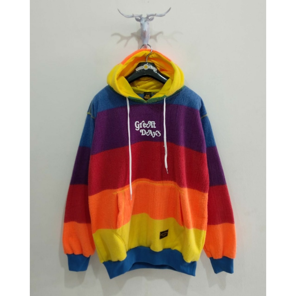 Good Morning hoodie sweater hoodie sweater sweatshirt jaket pria warna garis pelangi GMSH107