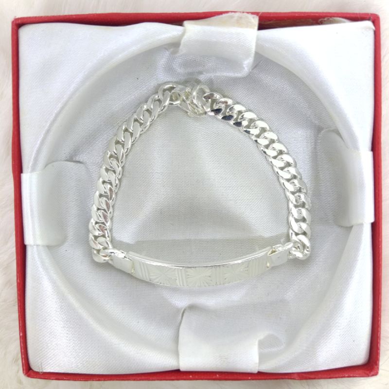 Gelang rantai lapis perak plat ukir