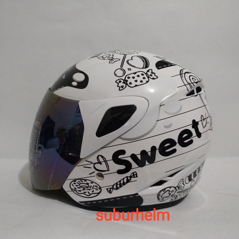 HELM  ASCA STRIKE  SWEET   WHITE BLACK  HALF FACE  SINGLE VISOR  HELM MURAH MIRIP GM