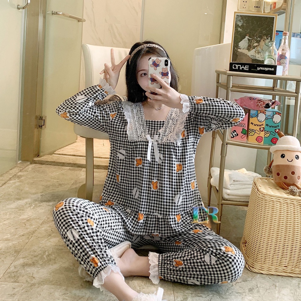 BAJU TIDUR WANITA LENGAN PANJANG CELANA PANJANG PIYAMA IMPORT PAJAMAS FIT TO SIZE M L XL XXL