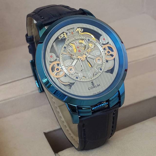 Jam Tangan Pria CORUM AUTOMATIC Case Blue Leather Kulit