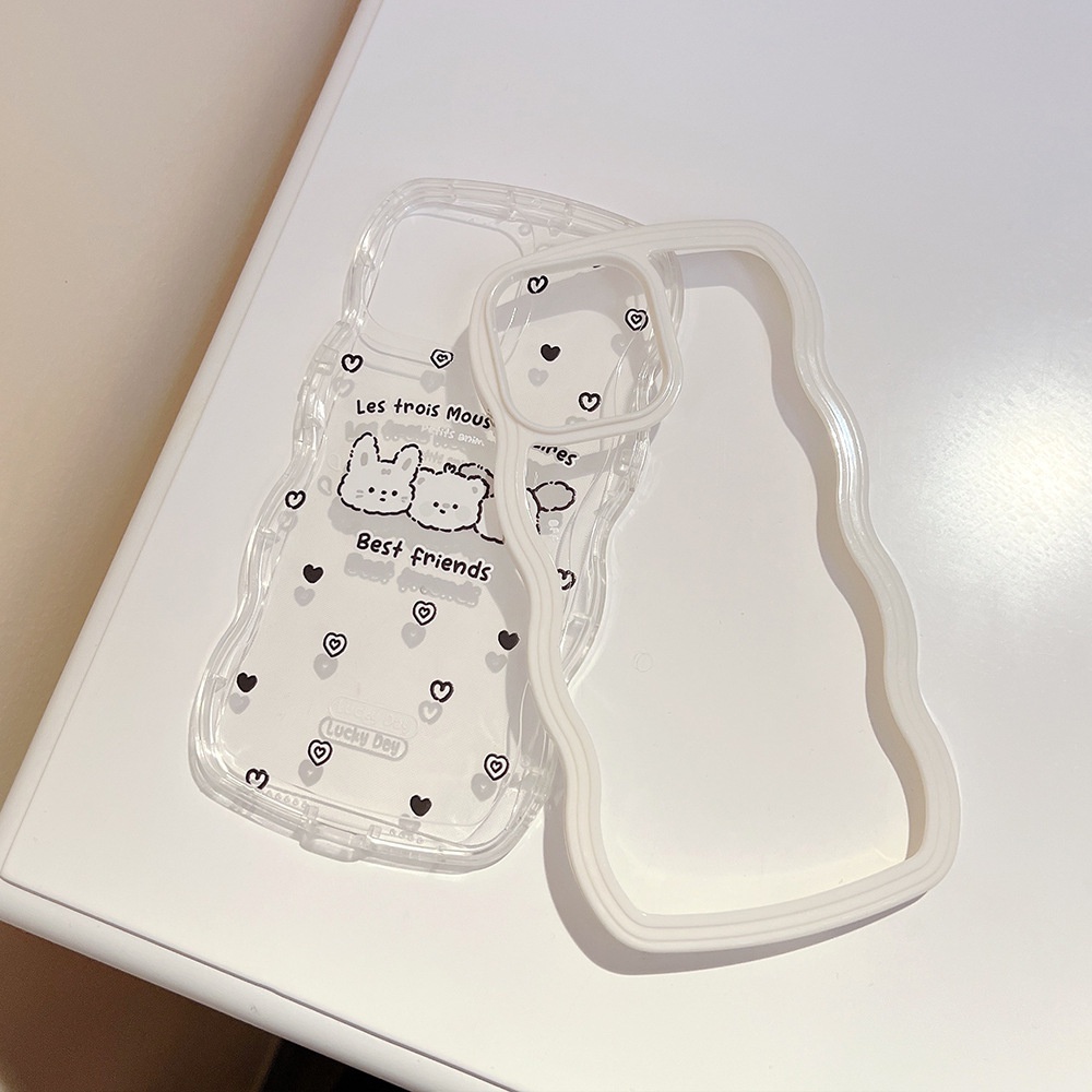Best Friends Animal 2in1 Transparan Phone Case Cover Twist Shaped Pelindung Tahan Guncangan Untuk X XR XS 11 12 13 14 PLUS PRO MAX