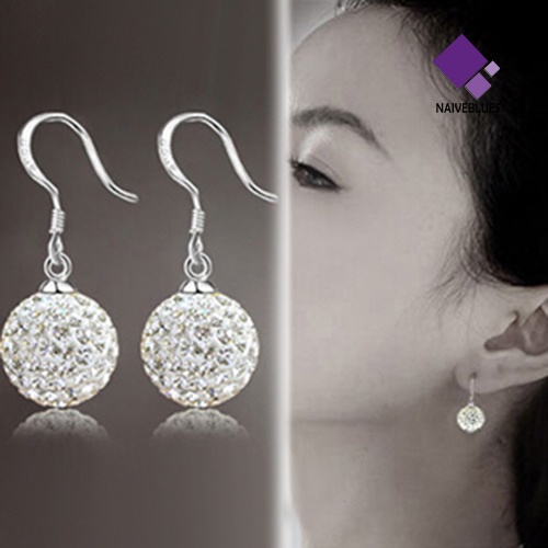 Anting Kait Gantung Lapis Silver Hias Kristal Untuk Wanita