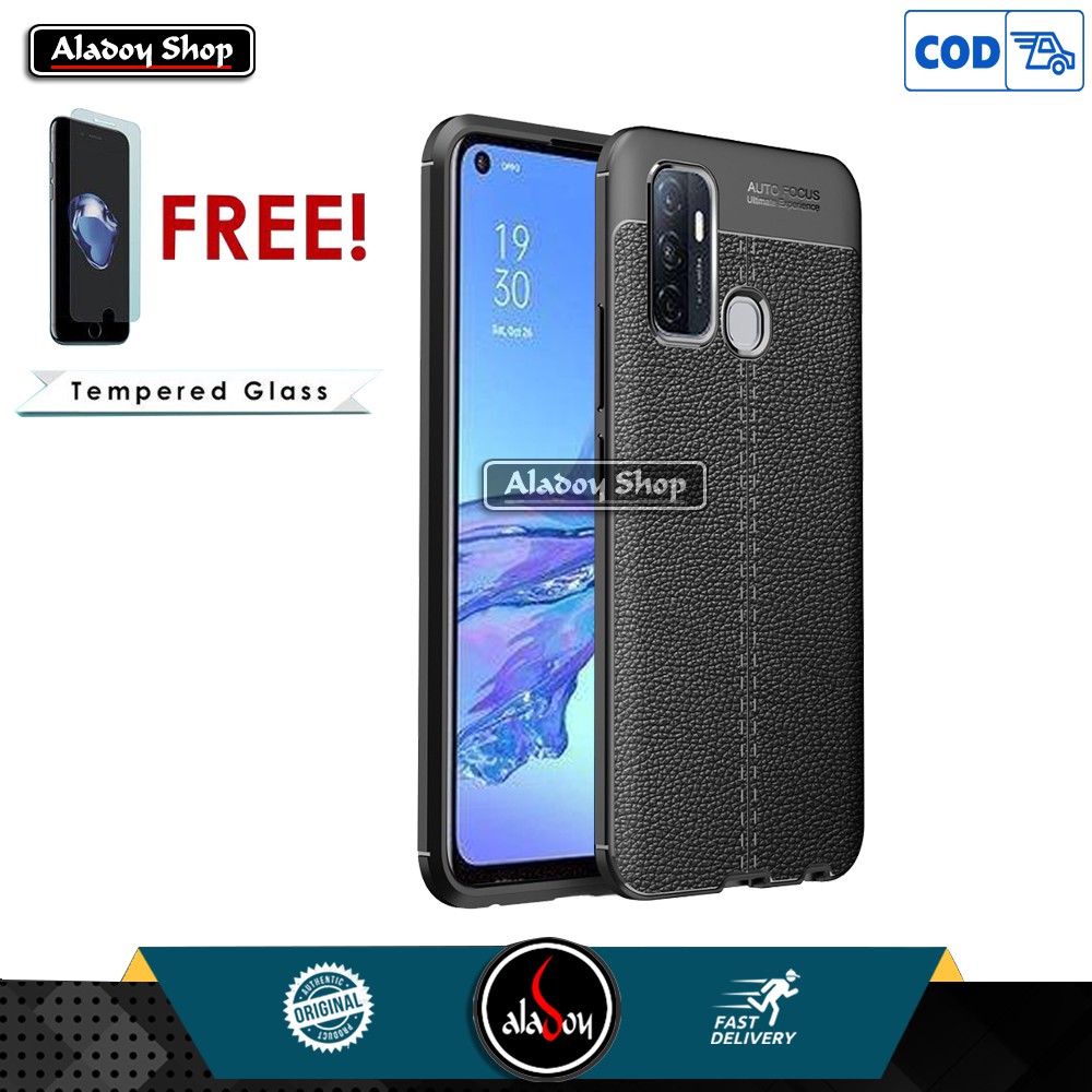 PROMO PAKET Case Autofocus Leather Premium Softcase + Tempered Glass Layar Oppo A92 / A52 / A53