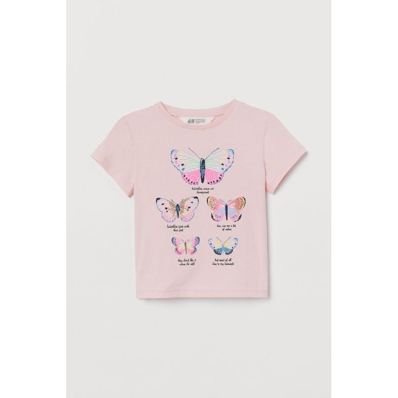 h&m tshirt anak girl butterfly pink