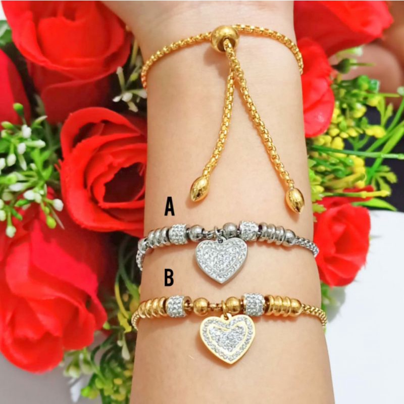 *COD* Gelang Serut TITANIUM Juntai  Gold&amp;Silver permata zircon TIDAK LUNTUR, TIDAK BERKARAT