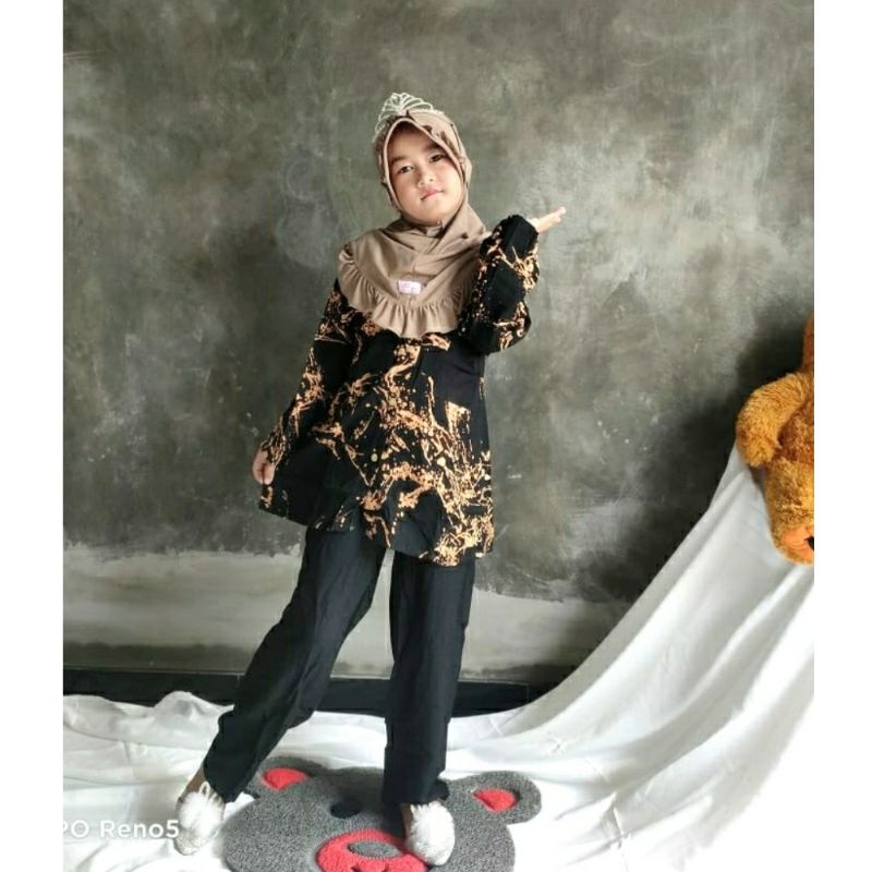 SETELAN RAYON ANAK  MOTIF ABSTRAK KOMBI/SETELAN USIA 4 sampai 11TH / SETELAN ANAK PEREMPUAN.-Hitam abstark