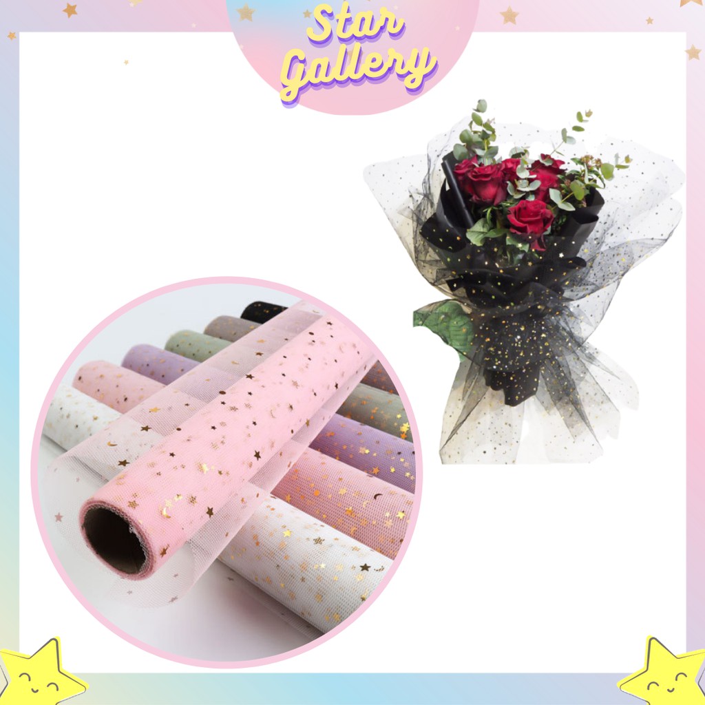 

FLOWER WRAPPING WRAP MOTIF BINTANG STAR AKSEN RENDA PEMBUNGKUS BUCKET BUNGA KB47