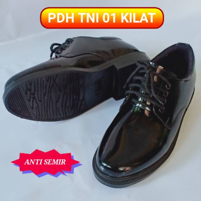 Sepatu PDH 01 TNI Pendek Kulit Asli Sepatu Dinas TNI Tali Satpam Security Sepatu Kerja Pria Bahan Kulit Asli Oxford Hitam Mengkilap