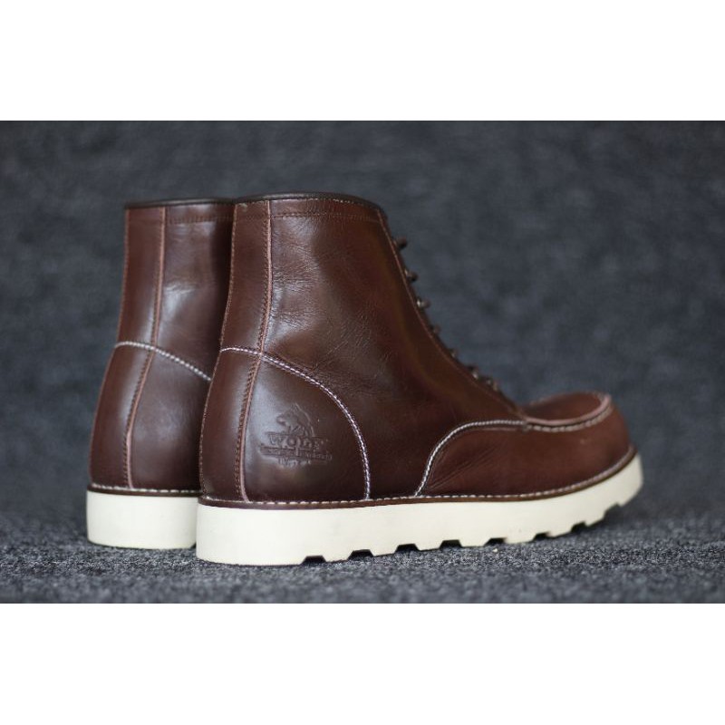 Sepatu Boots Pria Wolf Kulit Original Handmade Semi Formal Kerja Touring Bikers Fashion Hitam Coklat