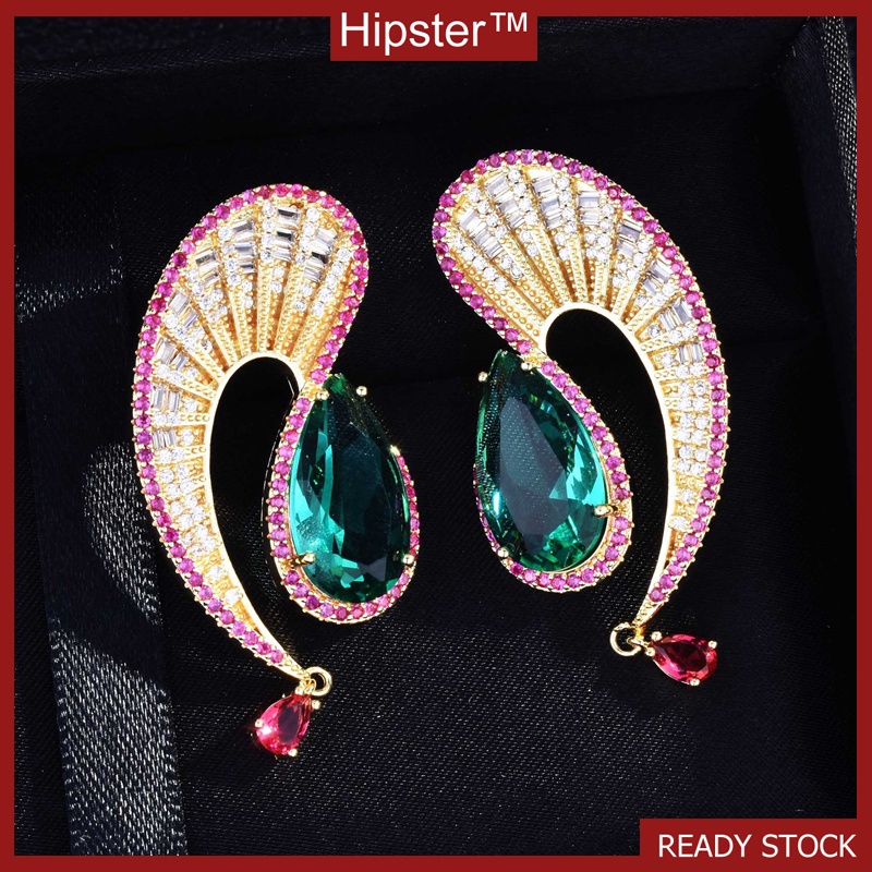 Personalized Fashion Wave Emerald Colored Gems Stud Earrings