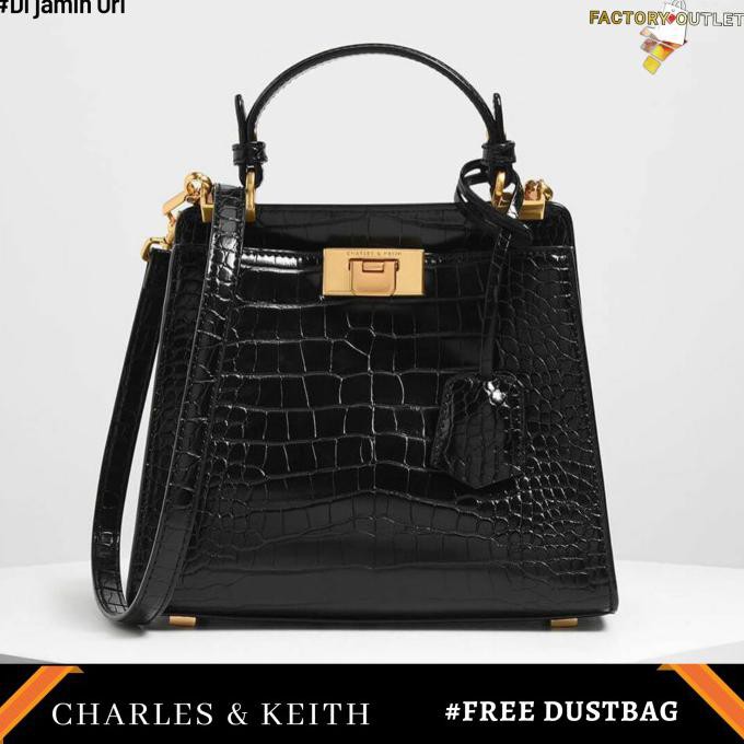 Paling Dicari tas hand bag terbaru⚫ tas wanita charles and keith original FO120 - black croco